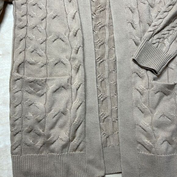 Aritzia Wilfred 100% Merino Wool Longline Fisherman Knit Open Tan Cardigan XS - Picture 5 of 9